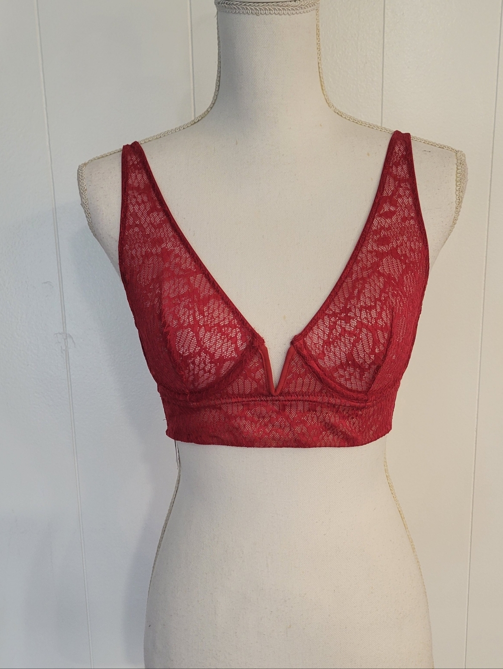 Free People Burgundy Lace Deep V Bralette